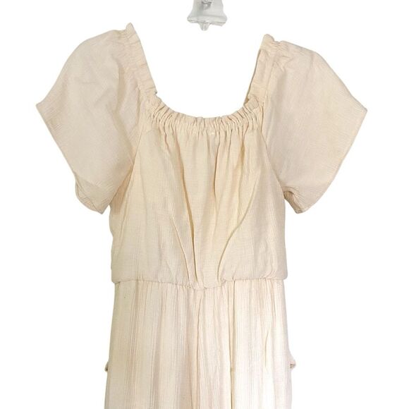 Lush Cream Tie Front Short Sleeve Wide Leg Bohemian Cottagecore Jumpsuit Small - Picture 8 of 8